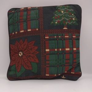 Christmas Poinsettia & Christmas Tree  12”x12” Sturdy Throw Pillow Green & Red